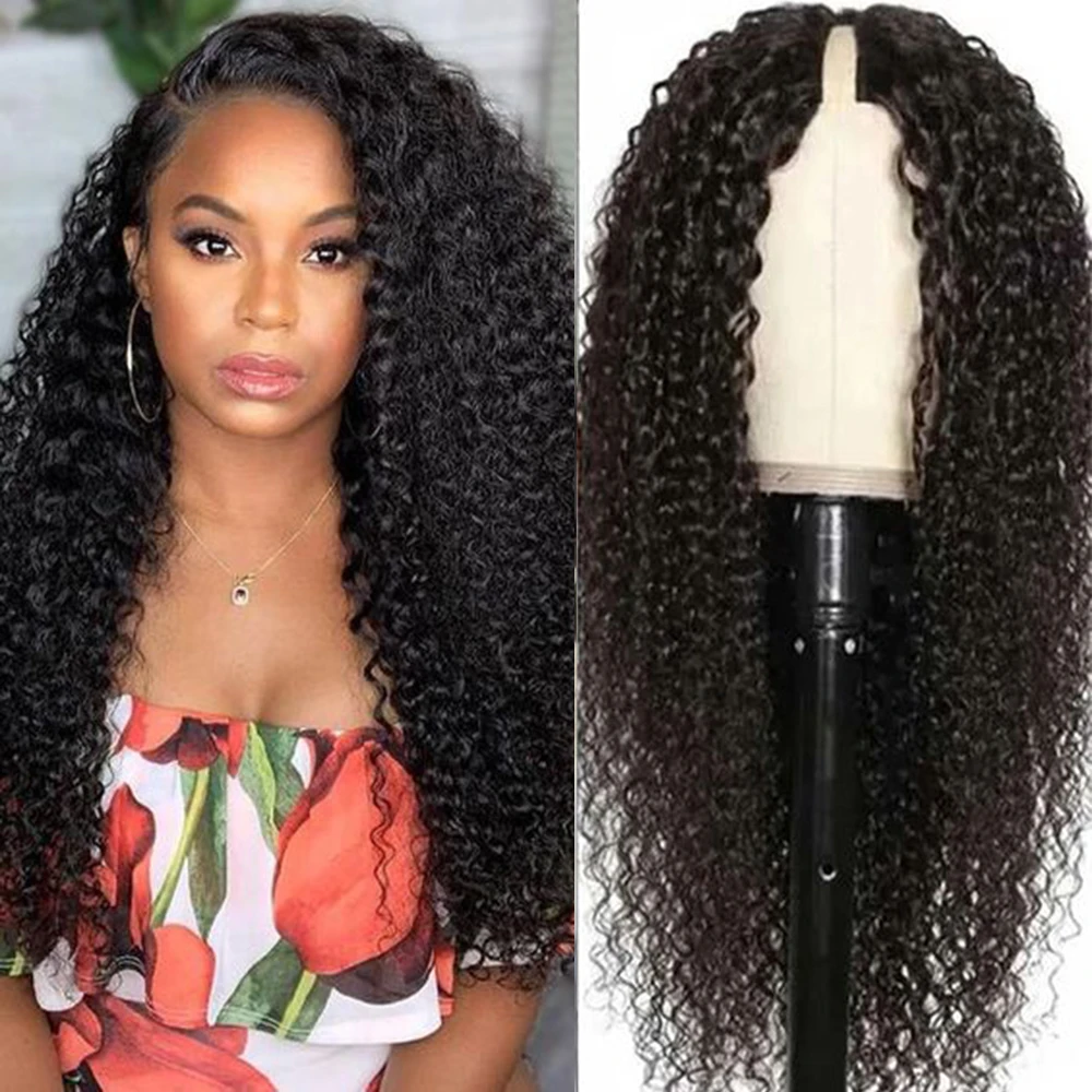 Top Trends: Kinky Curly U V Part Wig Human Hair No Leave Out Glueless Brazilian Deep Curly Wave U Part Human Hair Wig For Women 180% Density Shoppable Styles