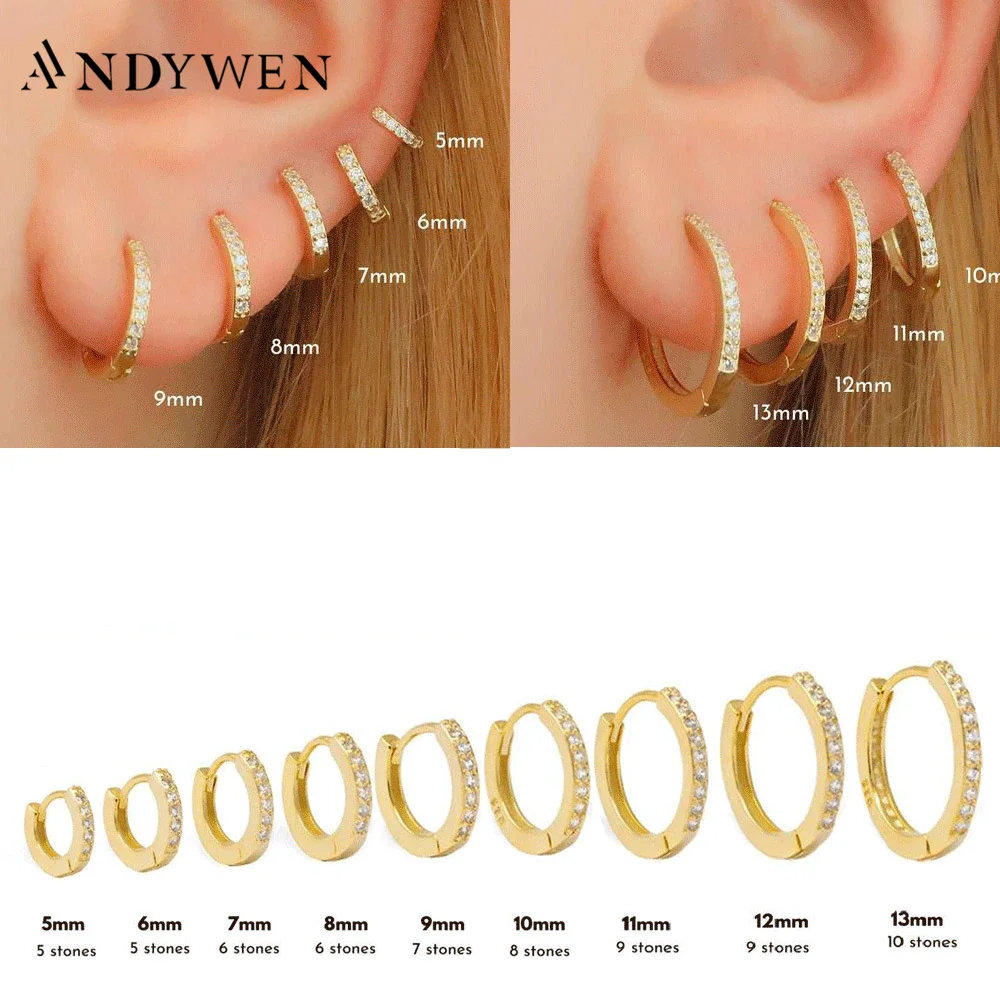 Top Trends: ANDYWEN 925 Sterling Silver Gold Zircon CZ 5mm 6mm 7mm 8mm To 13mm Huggies Hoops Piercing Pendiente Clips Luxury Fine Jewelry Shoppable Styles