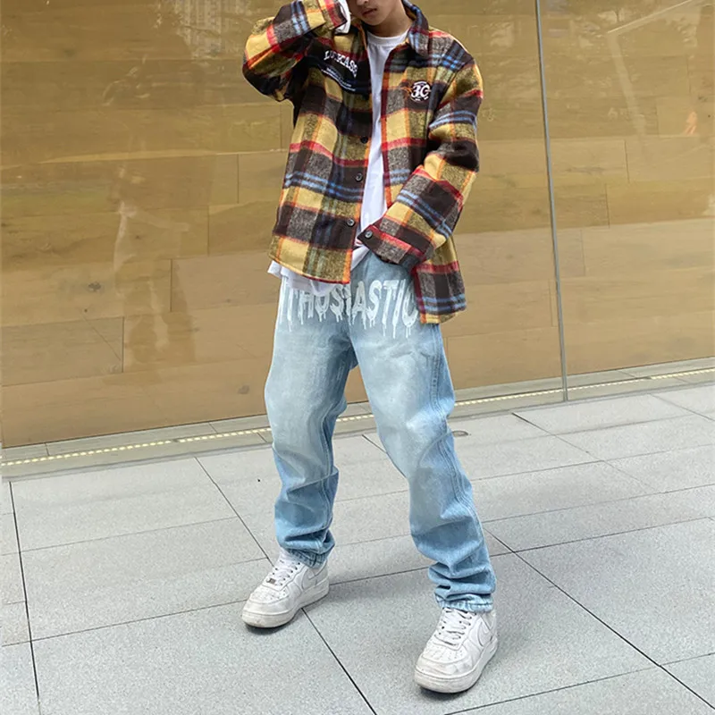 Top Trends: Jeans With Print Letter Baggy Streetwear Straight Leg Y2k Blue Hip Hop Jean Vintage Men Man Pants FASHION Trendyol Denim Men's Shoppable Styles