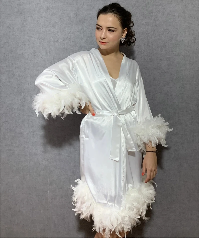 Top Trends: Feathered Satin Bridesmaid Robes Satin Dressing Gown Bride Robe Bridesmaid Gift Bridal Party Robes Silky Satin Robe Personalized Shoppable Styles