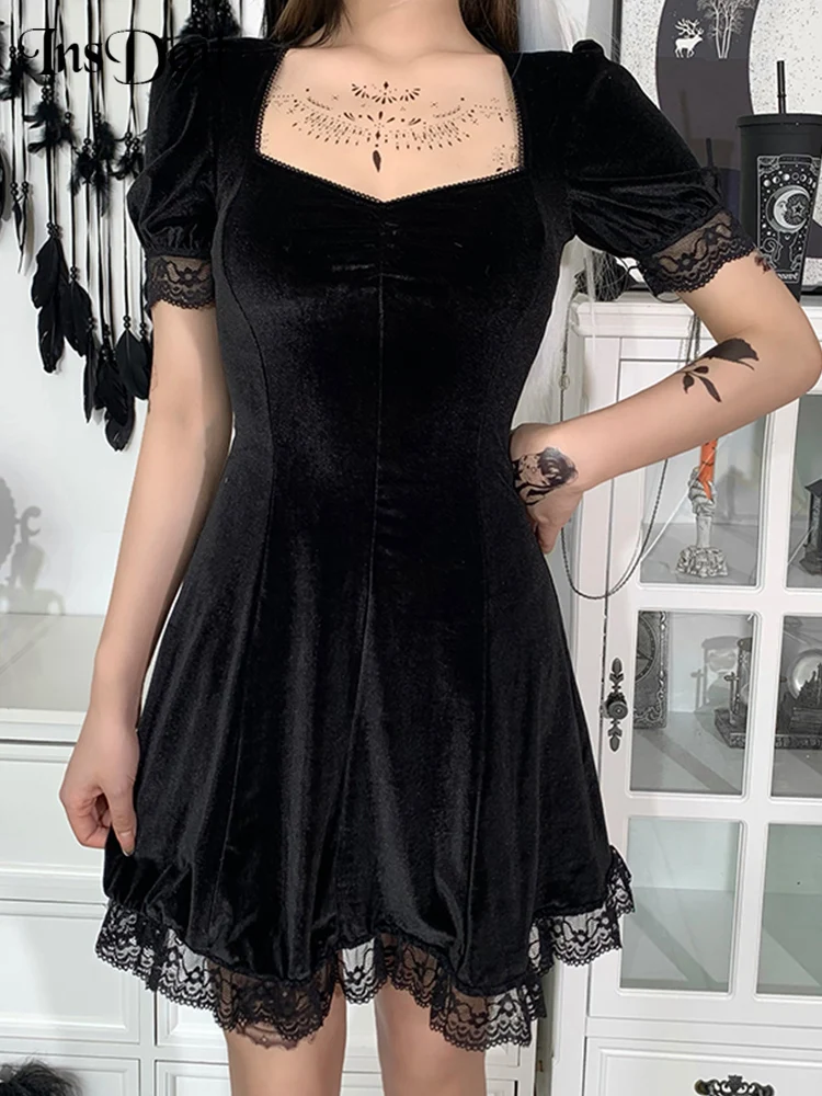 Top Trends: InsDoit Mall Gothic Velvet Summer Mini Dresses Women Vintage Punk Grunge Lace Sexy Dress Harajuku Aesthetic Elegant Party Dress Shoppable Styles