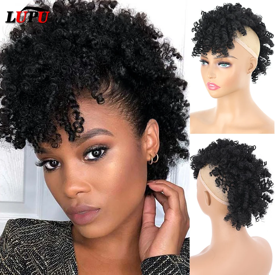 Top Trends: LUPU Synthetic Chignon Afro Puff Kinky Curly Hair Bun Mohawk Ponytail Clip In Hair Extensions With Six Clips For Black Women Shoppable Styles