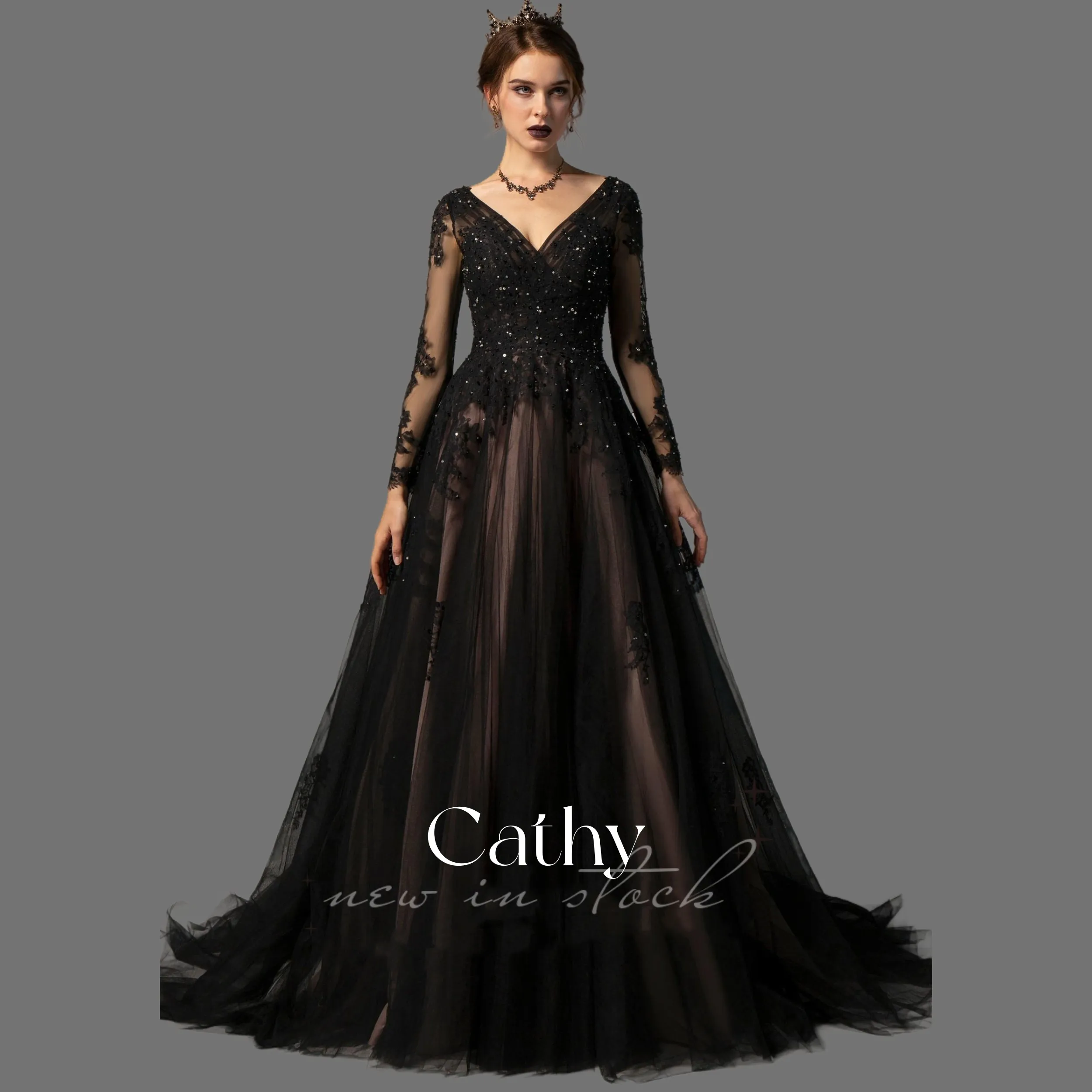 Top Trends: Gothic Black Wedding Dresses Sexy Long Sleeves Vestidos De Gala Lace Ball Gown Prom Dresses Custom Vestidos De Boda Shoppable Styles