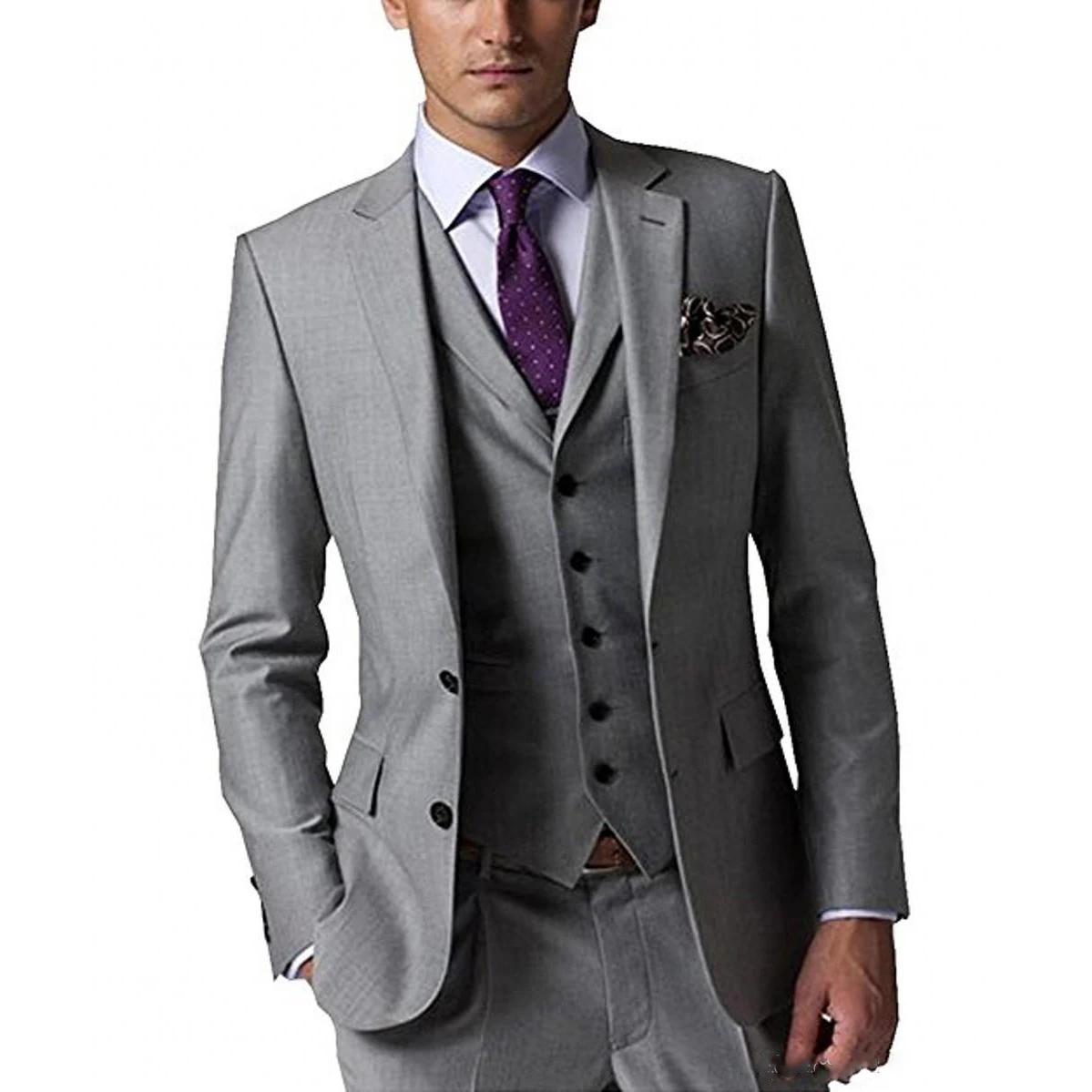 Top Trends: 3 Pieces Custom Made Groom Tuxedos Light Grey Groomsmen Side Vent Best Man Suit Wedding Men Suits (Jacket+ Pants+ Tie Vest） Shoppable Styles