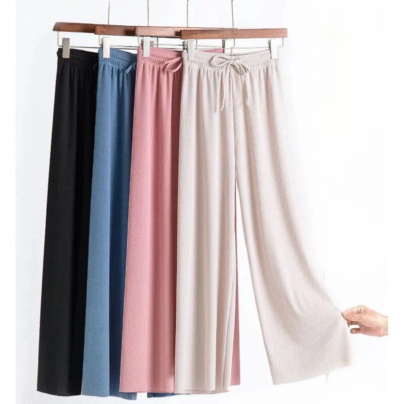 Top Trends: Spring And Autumn New Ladies Ice Silk Light Wide Leg Trousers Girl Solid Color High Waist Loose Wild Straight Casual Pants Shoppable Styles