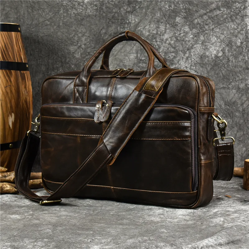 Top Trends: Large Genuine Leather Handbag For Men Business Laptop Bag Male Travel Briefcase Fashion Real Cowhide Computer Shoulder Bag Shoppable Styles