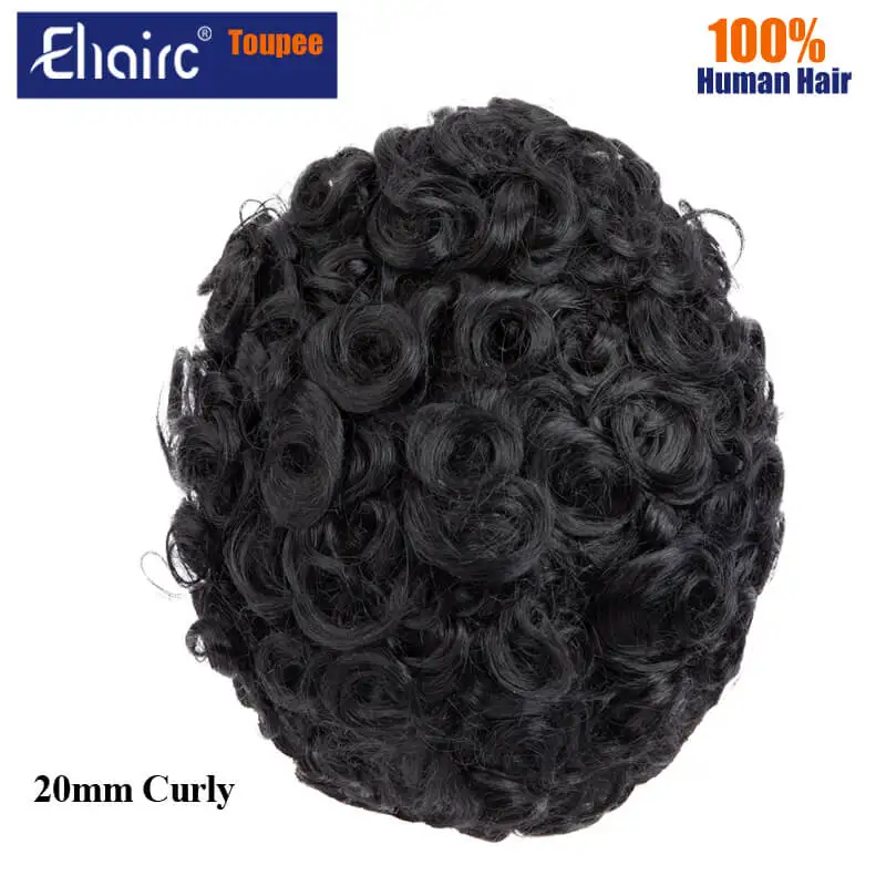 Top Trends: 20mm Curly Toupee Men 0.1mm Injection Skin Male Hair Prosthesis Durable Wigs For Men 100% Human Hair Wigs System Unit Mens Wig Shoppable Styles