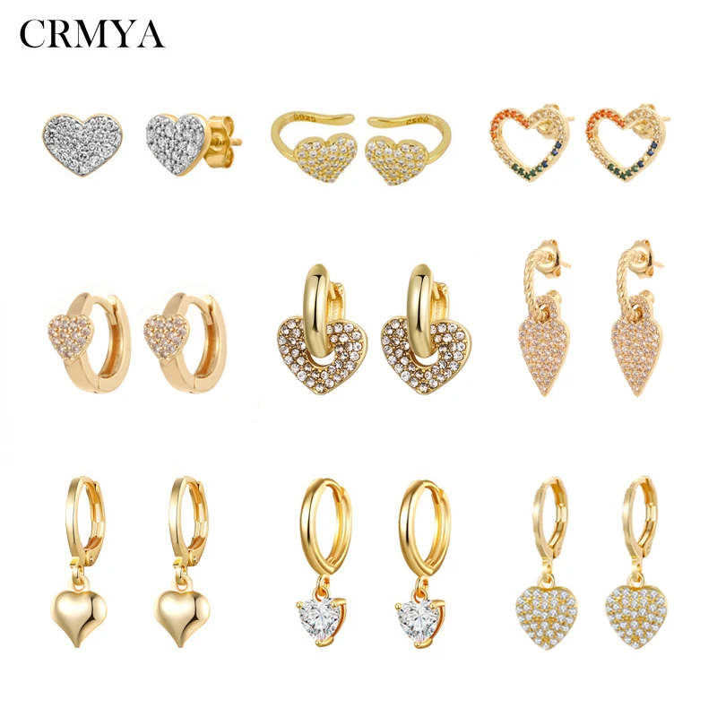 Top Trends: CRMYA Gold Silver Filled Heart Hoop Earrings CZ Zircon Long Chain Stud Earings For Women Girls Jewelry Wholesale Aretes Shoppable Styles