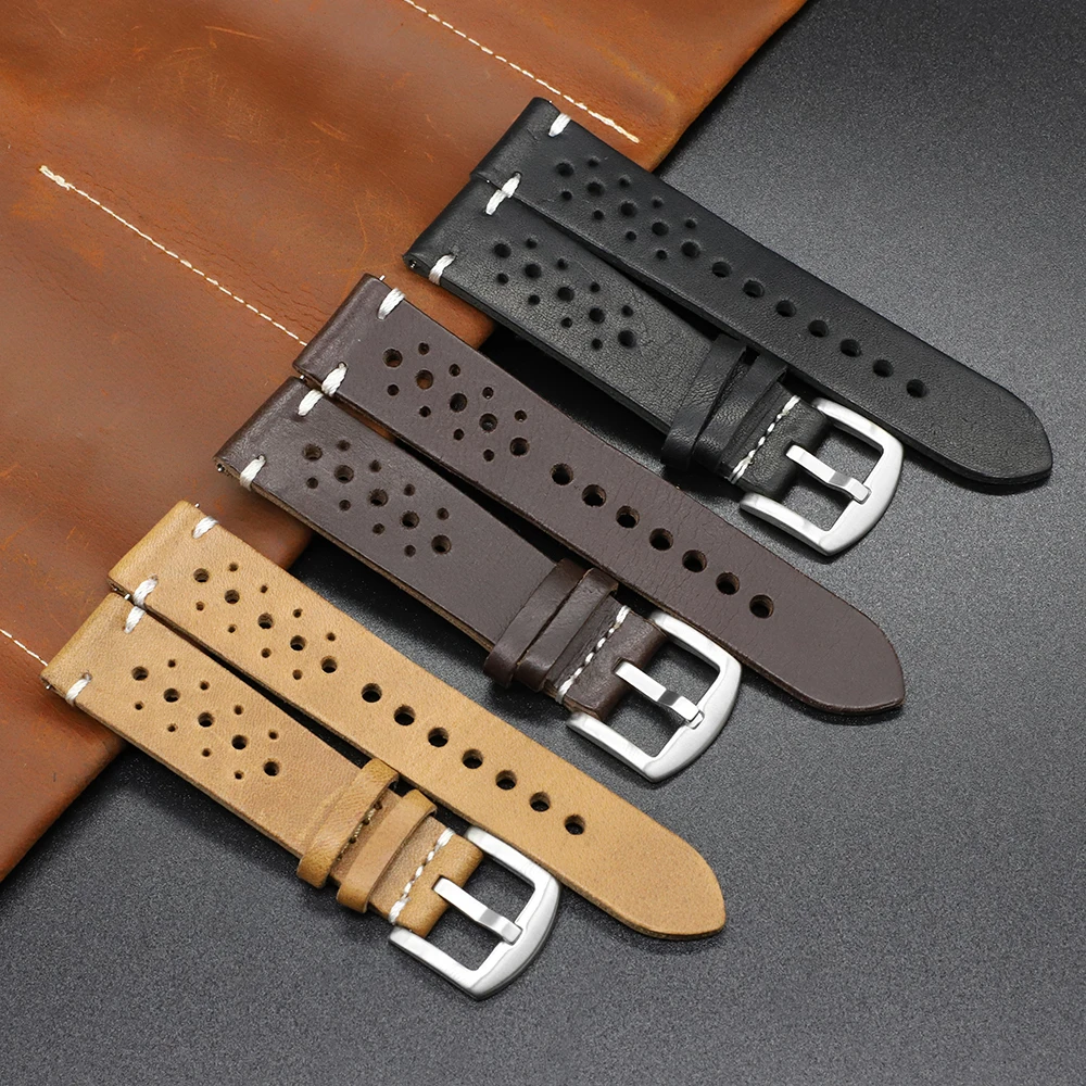 Top Trends: Genuine Leather Watch Band Black Brown Coffee Color Rally Watch Strap Replacement Watchbands 18mm 20mm 22mm Shoppable Styles