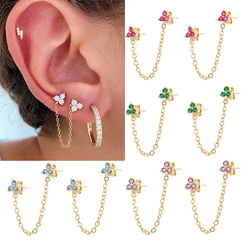 Top Trends: CRMYA Fashion Gold Silver Plated Jewelry Flower Chain Earrings For Women Color CZ Zircon Stud Earring Girls Earings Wholesale Shoppable Styles