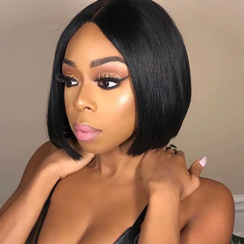 Top Trends: Lekker Wear And Go Short Straight Bob Human Hair Lace Wig For Women Brazilian Remy Hair Glueless Middle Part Lace 8inch Easy Wig Shoppable Styles