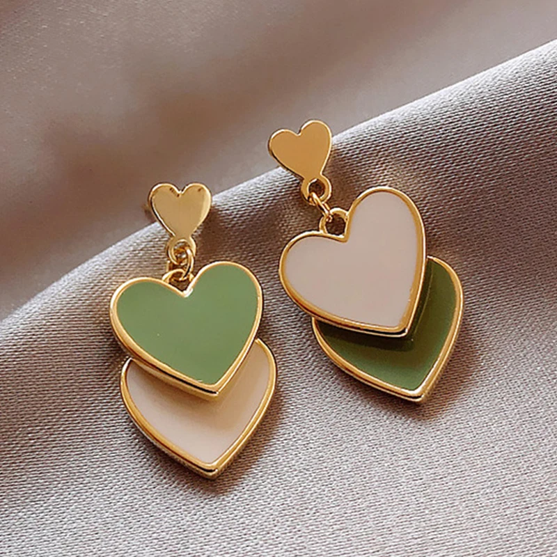 Top Trends: 2022 New Korean Style White Green Heart Drop Earrings For Women Contracted Heart Pearl Asymmetrical Earring Girl Party Jewelry Shoppable Styles