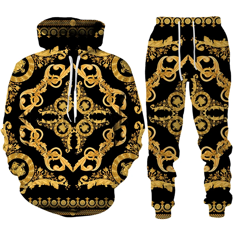 Top Trends: Baroque Style 3D Printed Crown Golden Chain Hoodie / Pants / Suit Casual Men&#039;s Pullover Sweatshirt&amp;Trousers Sportswear Tracksuit Set Shoppable Styles