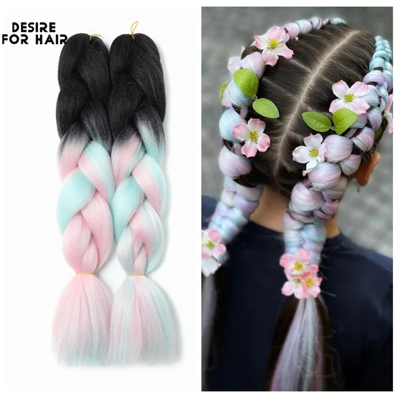 Top Trends: Desire For Hair 24inch 60cm Synthetic Hair Extensions Jumbo Braiding Hair Rainbow Mixed Ombre Color Heat Resistant Braids Shoppable Styles