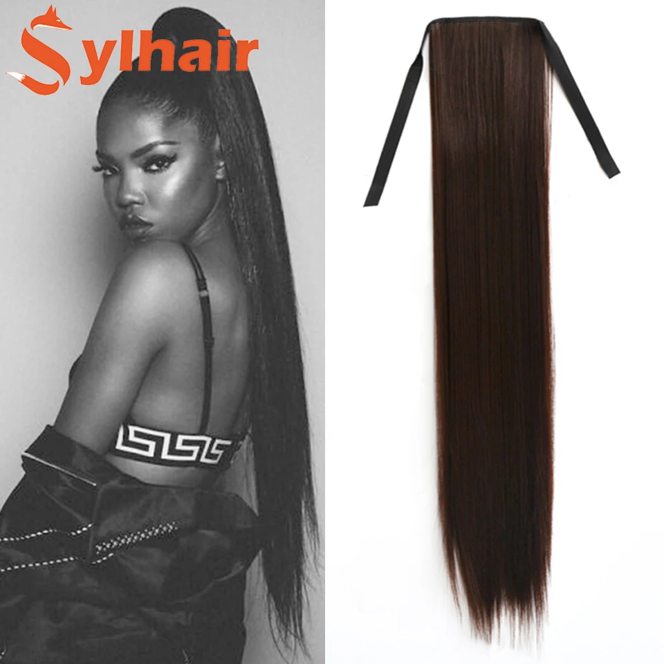 Top Trends: Sylhair Synthetic Super Long Straight Ribbon Drawstring Fake Ponytails Clip On Hair Tail Extensions Natural Hair Pieces With Hai Shoppable Styles