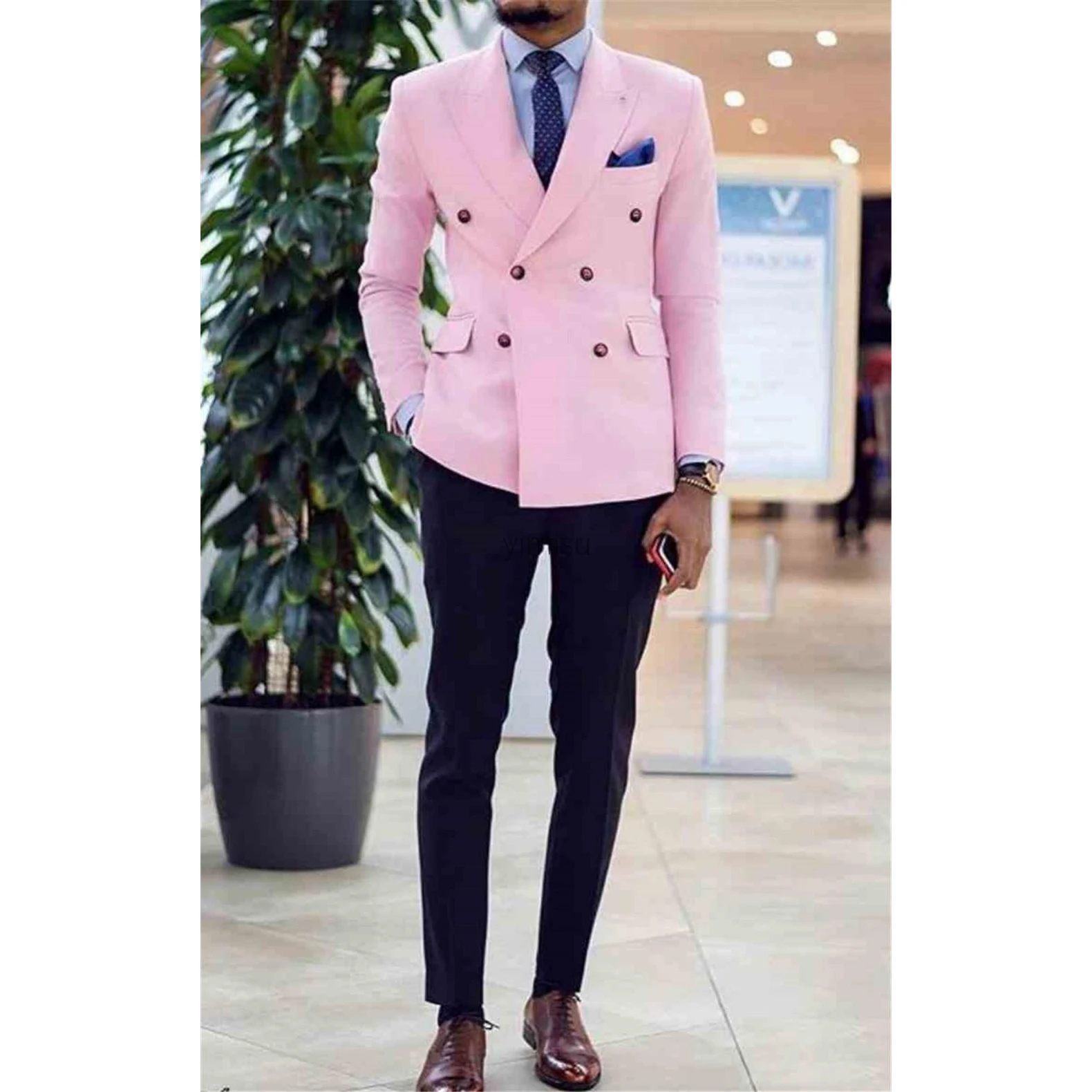 Top Trends: Pink Men Suits Peaked Lapel Double Breasted Prom Suits Slim Fit Men Tuxedos Groom Wedding Suits For Best Men 2 Pieces Suit Shoppable Styles