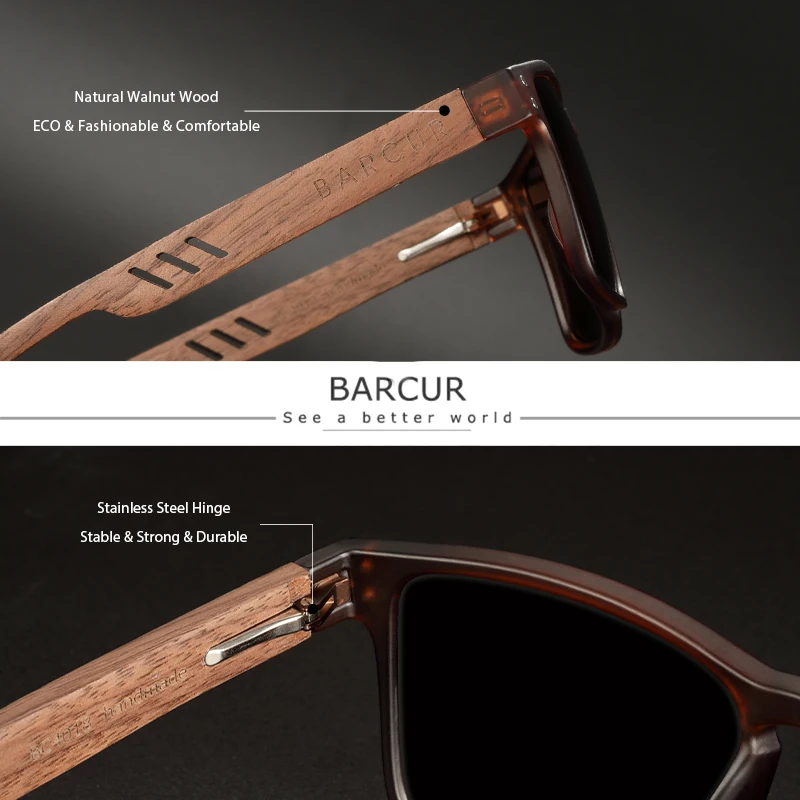 Top Trends: BARCUR Men's Sunglasses For Men Brand Designer Natural Walnut Wood Sun Glasses Women Polarized Eyewear UV400 Eyewear Oculos Shoppable Styles - Image 2