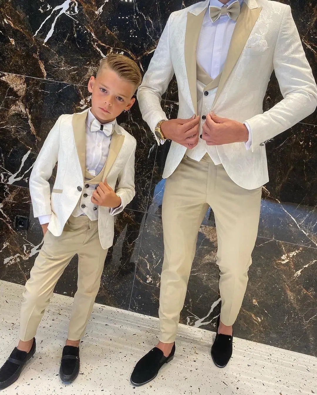 Top Trends: Father And Son Men Suits Groom Tuxedos 3 Pieces Cream White Floral Pattern Slim Fit Cocktail Party Business Suits Custom Made Shoppable Styles