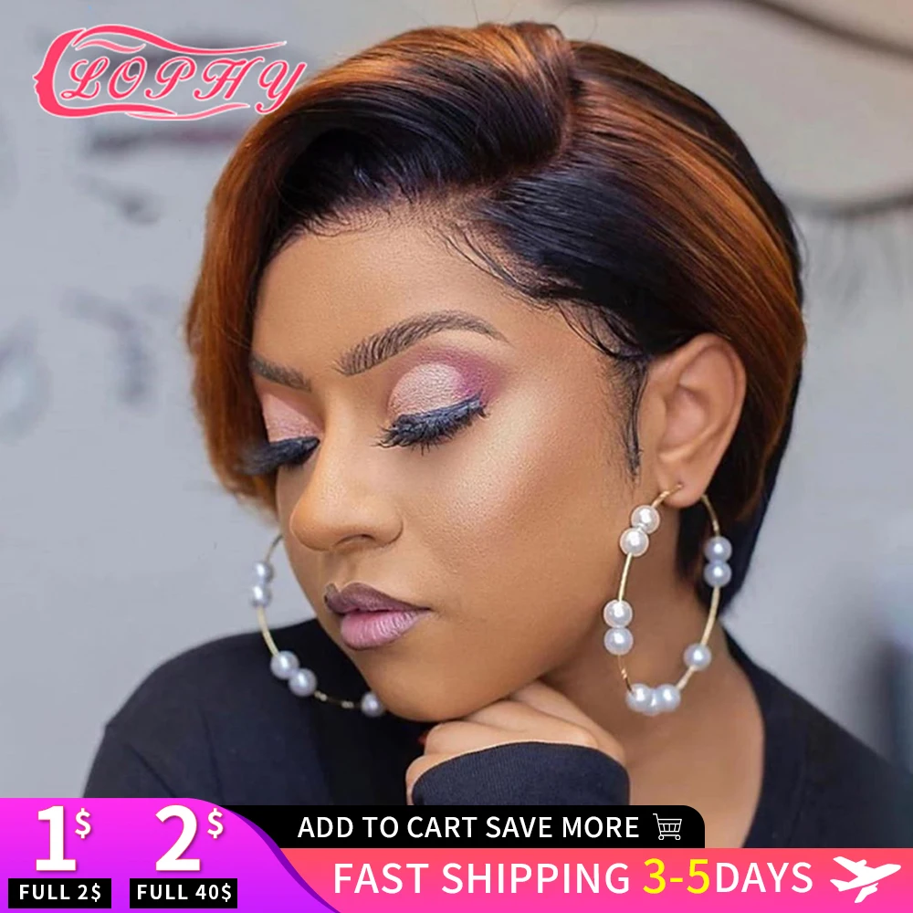 Top Trends: Pixie Cut Human Hair Wig Short Bob Straight Full Machine Made Ombre Blonde Burgundy Wigs Cheap Human Hair Wigs For Black Women Shoppable Styles