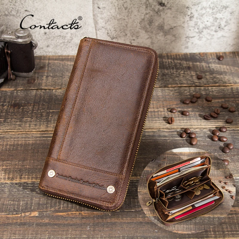 Top Trends: CONTACT'S Casual Men Wallet Long Design Card Holder Male Purse Large Capacity Genuine Leather Wallets Phone Bag Rfid Carteras Shoppable Styles