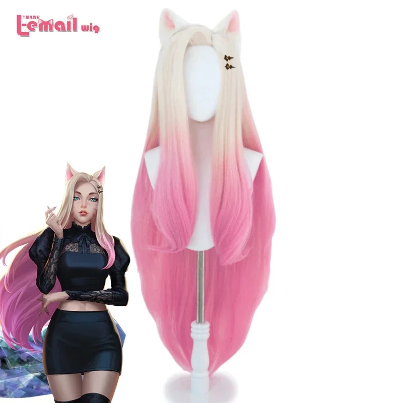 Top Trends: L-email Wig Synthetic Hair KDA Baddest Ahri Cosplay Wigs LOL Ahri Cosplay Blonde Mixed Pink Wigs With Ears Heat Resistant Hair Shoppable Styles